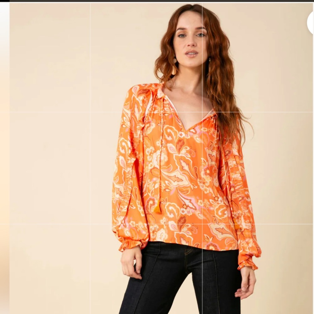 Hale Bob Orange Remington Island Passage Pleated Top Size XS